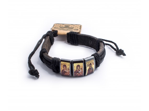 Кожаный браслет на руку с иконками