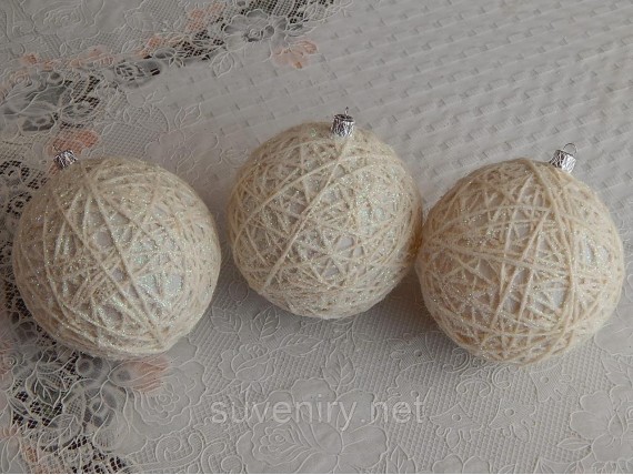 Эксклюзивные шары на елку ручная работа паутинка 8см 