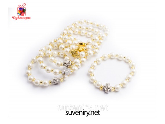 Нежный браслет на руку жемчуг с крестиком