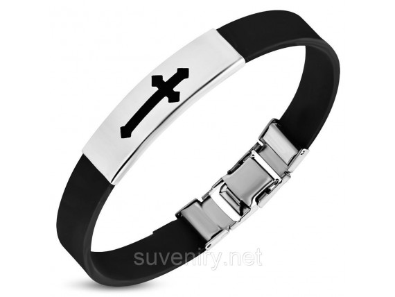 Красивый браслет на руку каучук с крестом