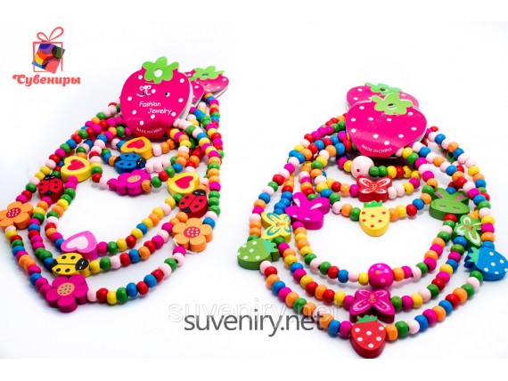 Детские деревянные украшения колье с браслетом разные виды