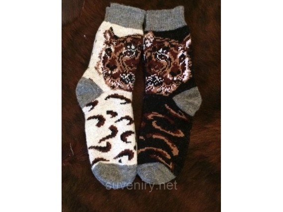 Теплые мужские носки из ангоровой шерсти с рисунком тигра