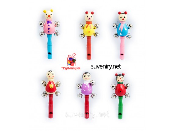 Детские деревянные музыкальные бубенцы со свистком