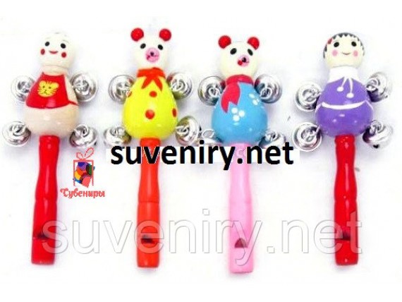 Детские деревянные музыкальные бубенцы со свистком