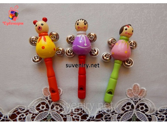 Детские деревянные музыкальные бубенцы со свистком