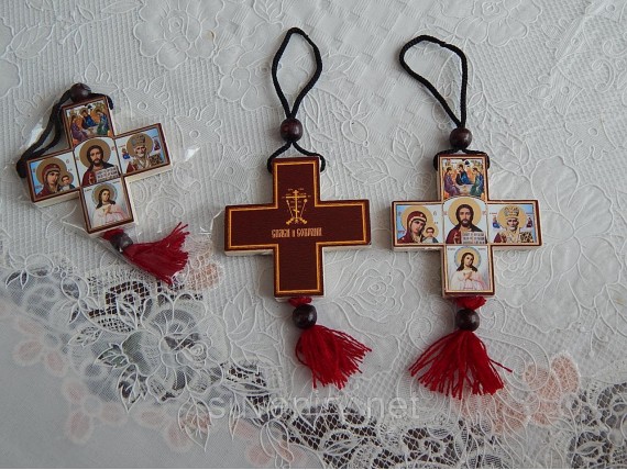 Крест подвеска большая с ликами Святых в машину