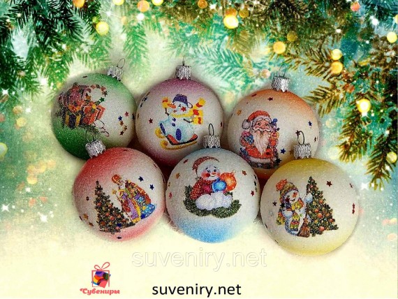 Красивые новогодние игрушки шары 6 см разные рисунки и цвета