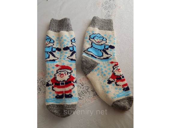 Теплые женские ангоровые носки с дедом морозом