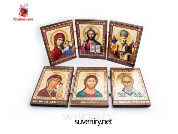 Красивая деревянная иконка с ликами Святых