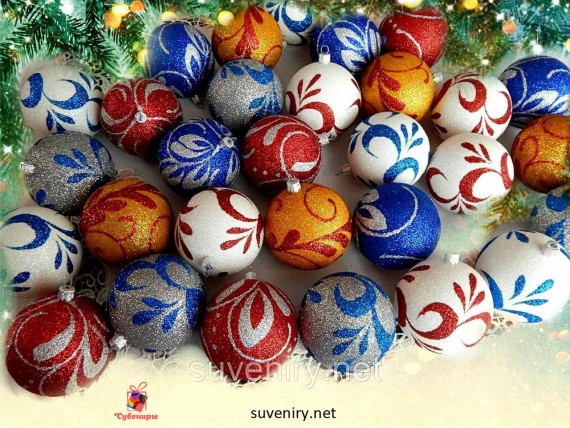 Шикарные новогодние шары на елку 8 см разные цвета