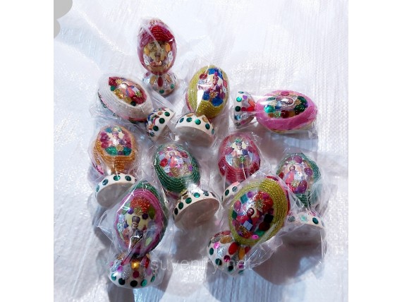 Деревянные яйца из бисера на ножке с иконками  разные цвета