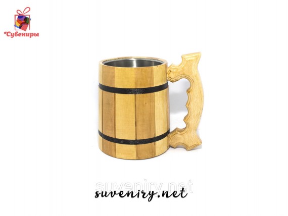 Деревянный бокал для пива с металлической вставкой