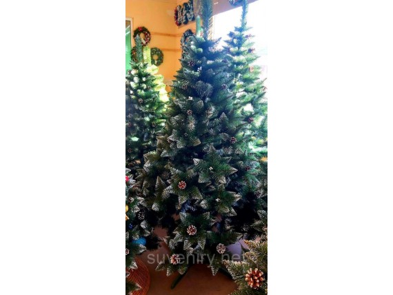 Искусственная элитная елка с шишками и калиной серебряной 1.80м