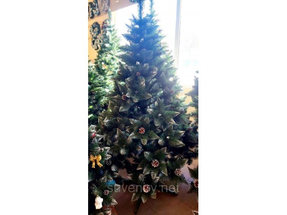 Искусственная элитная елка с шишками и калиной серебряной 1.80м