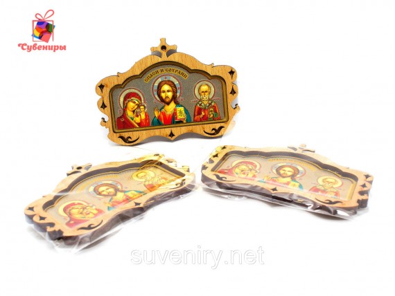 Деревянная иконка в машину с Ликами Святых