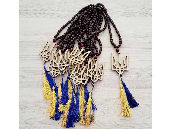Красивые деревянные четки с Гербом Украины