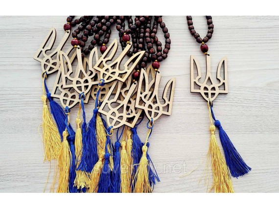 Красивые деревянные четки с Гербом Украины